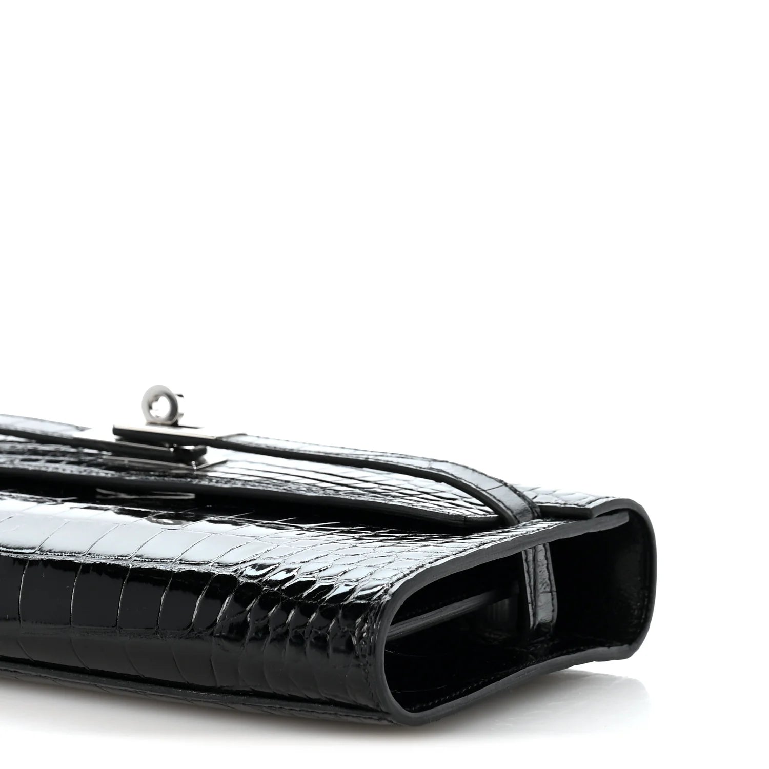 Hermès-Style Shiny Alligator Kelly Wallet To Go Black