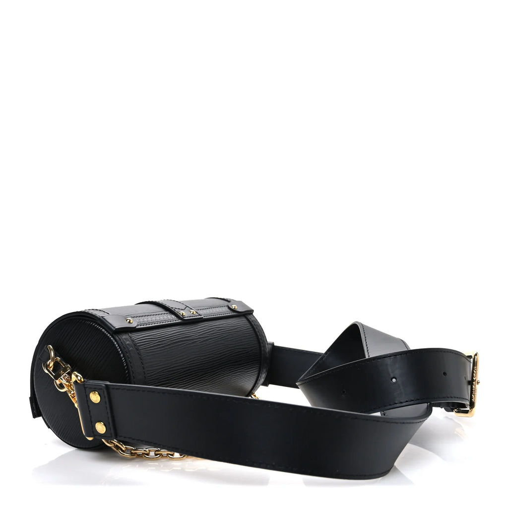 Louis Vuitton Noir Black Leather Papillon Trunk Chain Bag with Gold Hardware