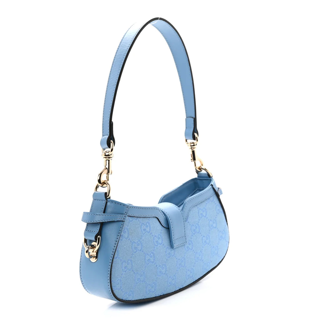 Gucci Moon Side Light Blue GG Canvas Small Shoulder Bag with Gold Hardware