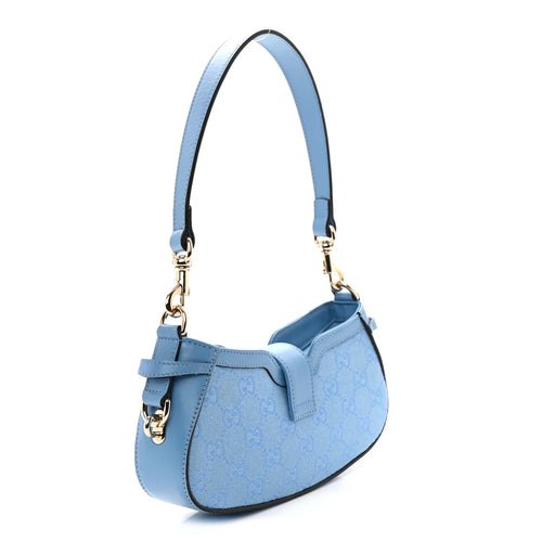 Gucci Moon Side Light Blue GG Canvas Small Shoulder Bag with Gold Hardware