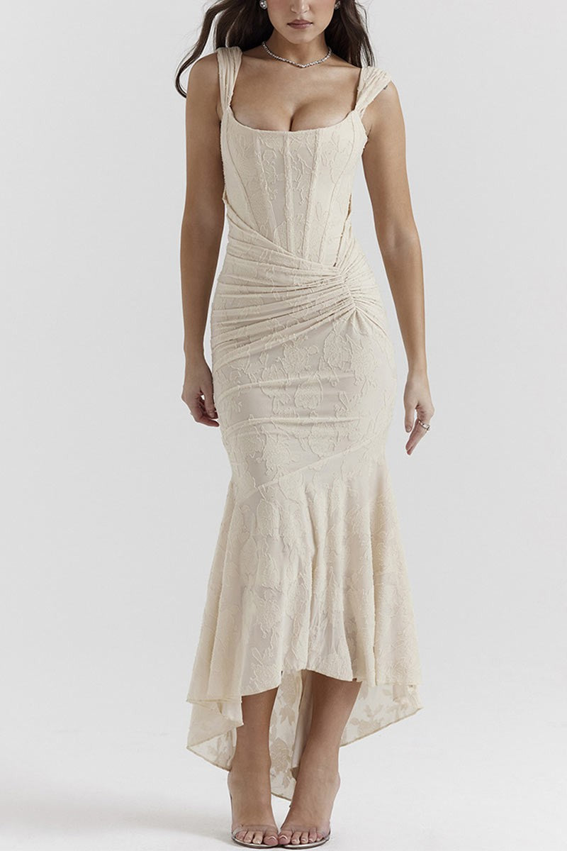 Elegant Corset-Style Lace Mermaid Gown - Cream