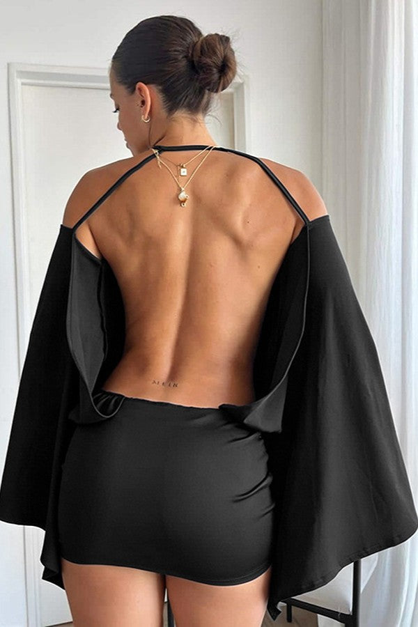 Cold-Shoulder Bell Sleeve Mini Dress