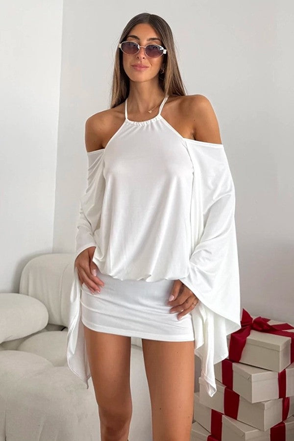 Cold-Shoulder Bell Sleeve Mini Dress