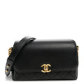 Chanel Calfskin Quilted Side Chain Compartment Flap Black