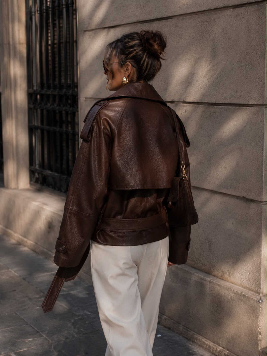 Edgy Chic Double-Breasted Faux Leather Belted Jacket