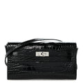 Hermès-Style Shiny Alligator Kelly Wallet To Go Black