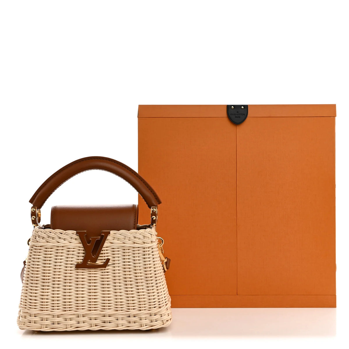 LOUIS VUITTON Rattan Calfskin Capucines Mini Brown