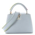 Luxury Light Blue LOUIS VUITTON Textured Leather Top-Handle Bag with Whipstitch Details