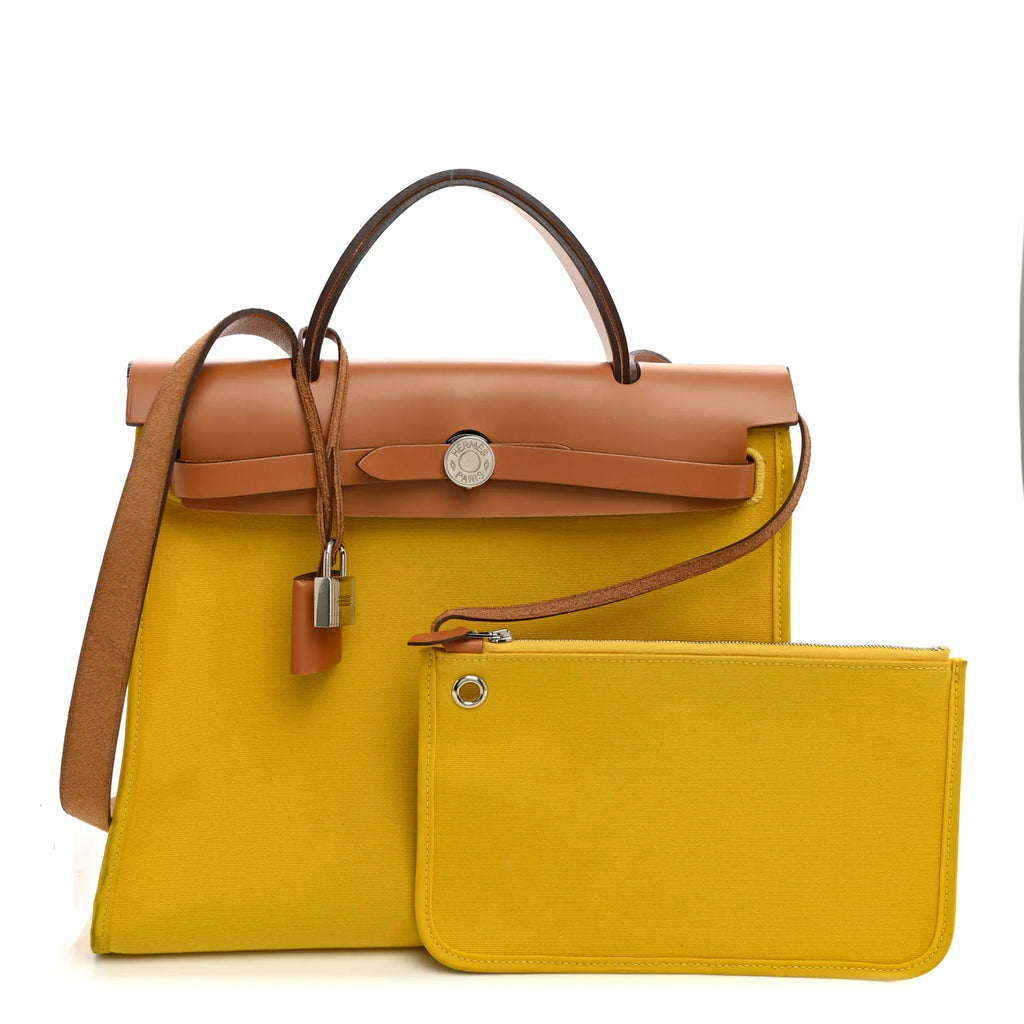 Hermes Vache Hunter Toile Officier Herbag Natural Jaune De Naples