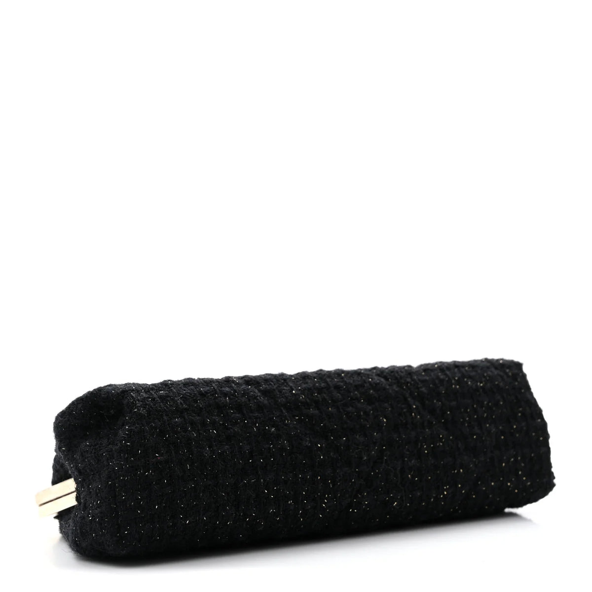 Chanel Tweed Quilted Kiss Lock Clutch Black