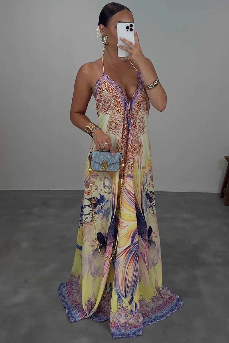 Boho Floral Halter Maxi Dress