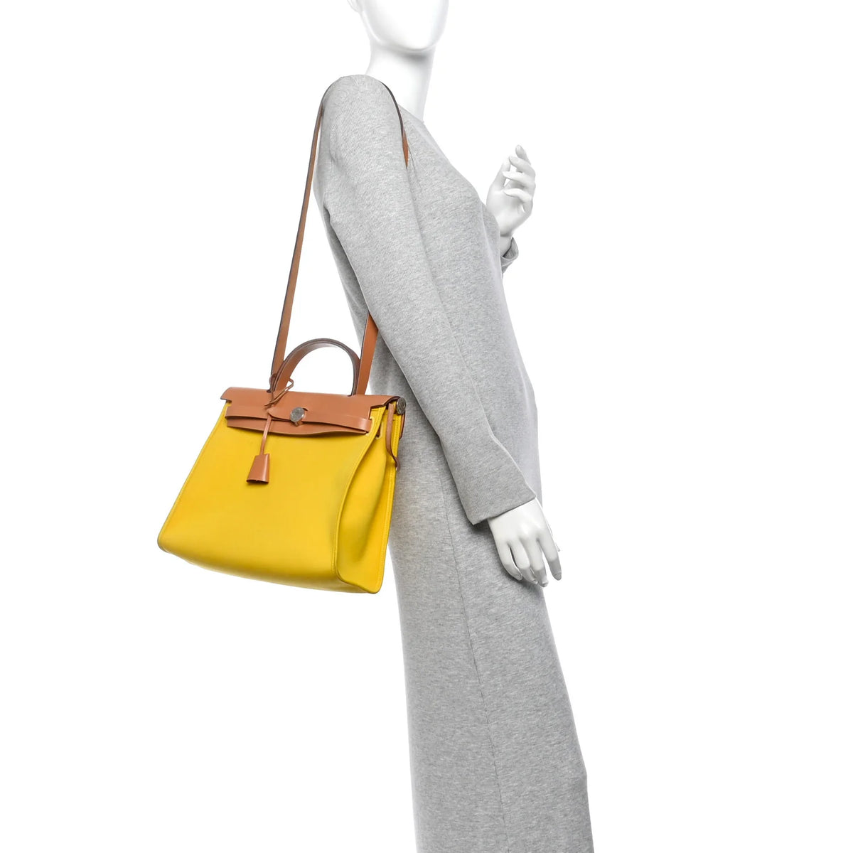 Hermes Vache Hunter Toile Officier Herbag Natural Jaune De Naples