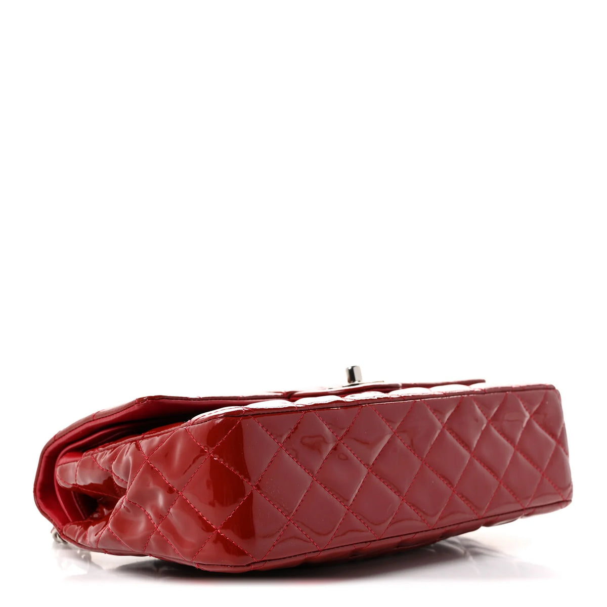 Chanel Red Quilted Patent Leather Classic Flap Bag with Silver Hardware