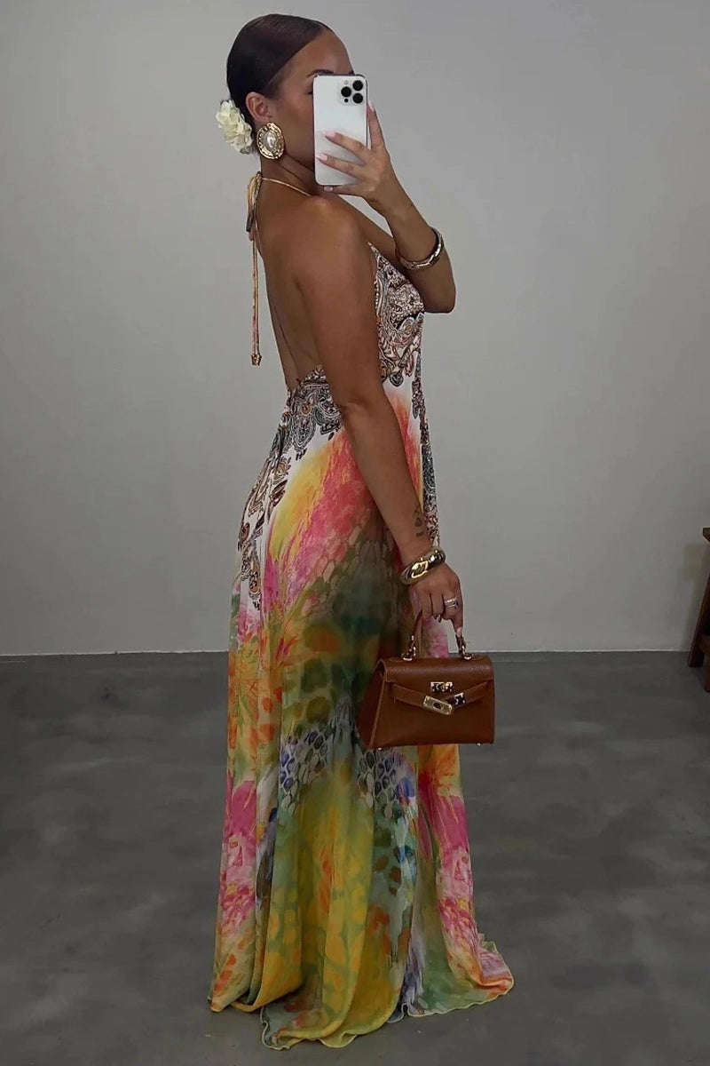 Boho Floral Halter Maxi Dress