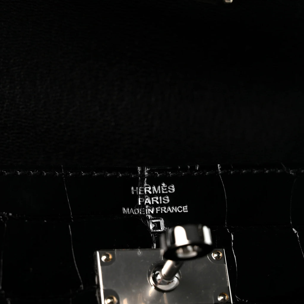 Hermès-Style Shiny Alligator Kelly Wallet To Go Black