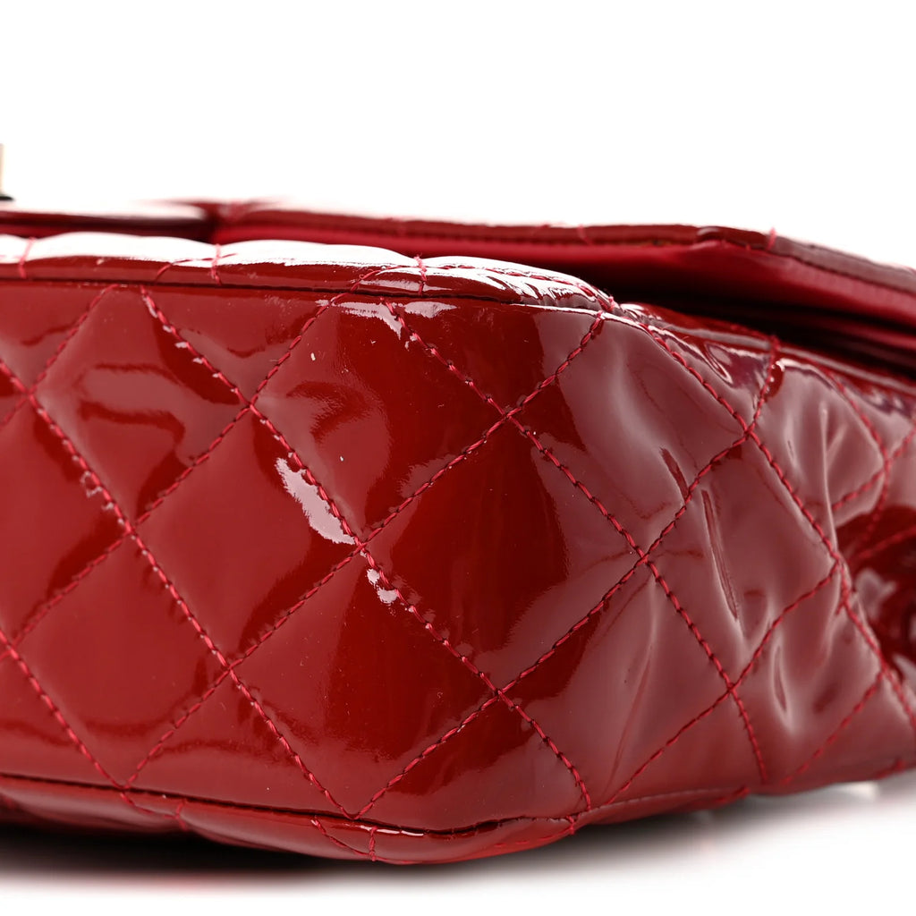 Chanel Red Quilted Patent Leather Classic Flap Bag with Silver Hardware