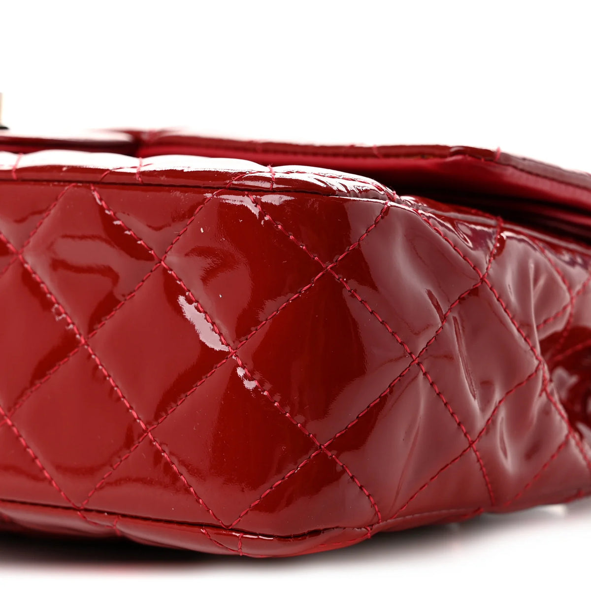 Chanel Red Quilted Patent Leather Classic Flap Bag with Silver Hardware