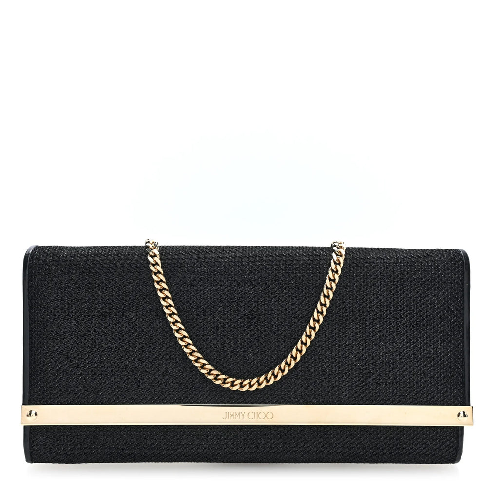 Jimmy Choo Canvas Glitter Milla Wallet on Chain Black
