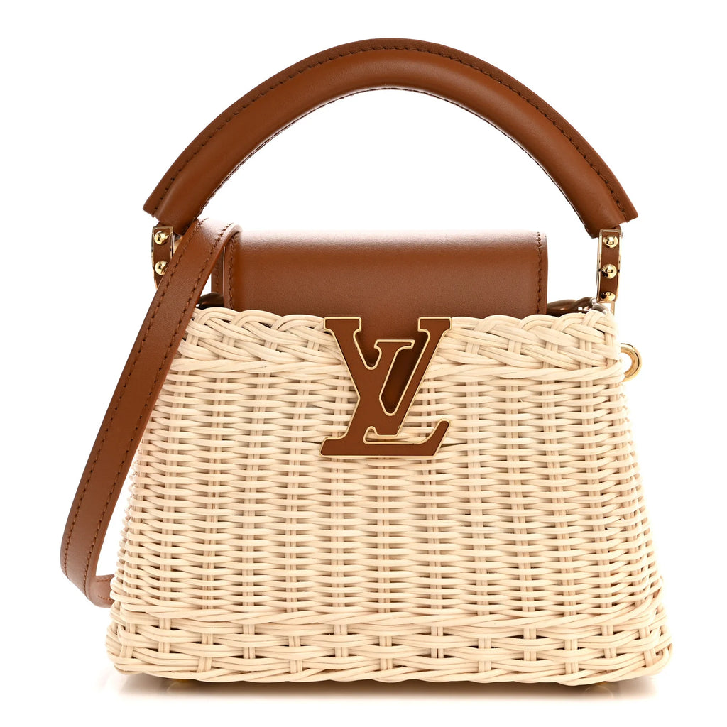 LOUIS VUITTON Rattan Calfskin Capucines Mini Brown