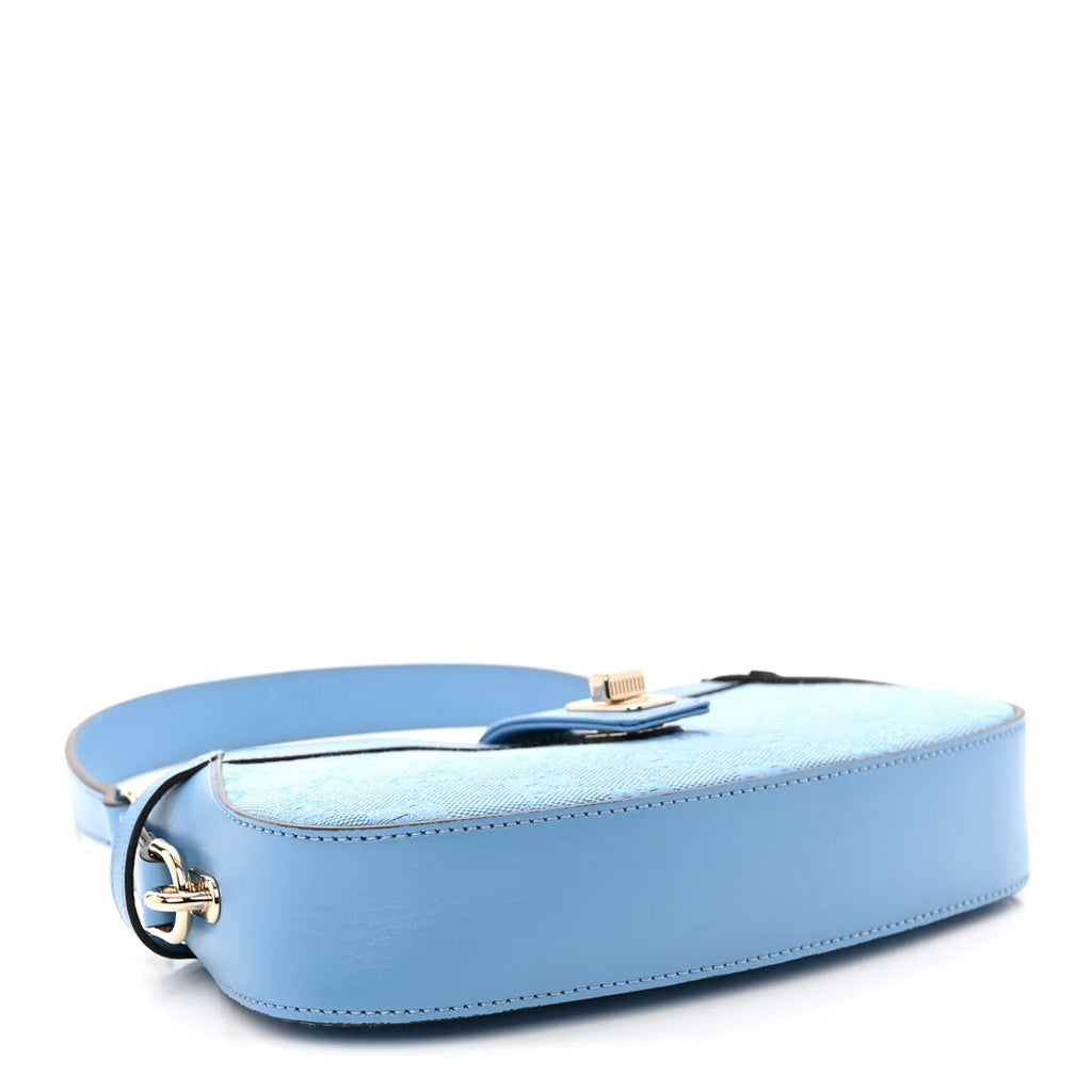 Gucci Moon Side Light Blue GG Canvas Small Shoulder Bag with Gold Hardware