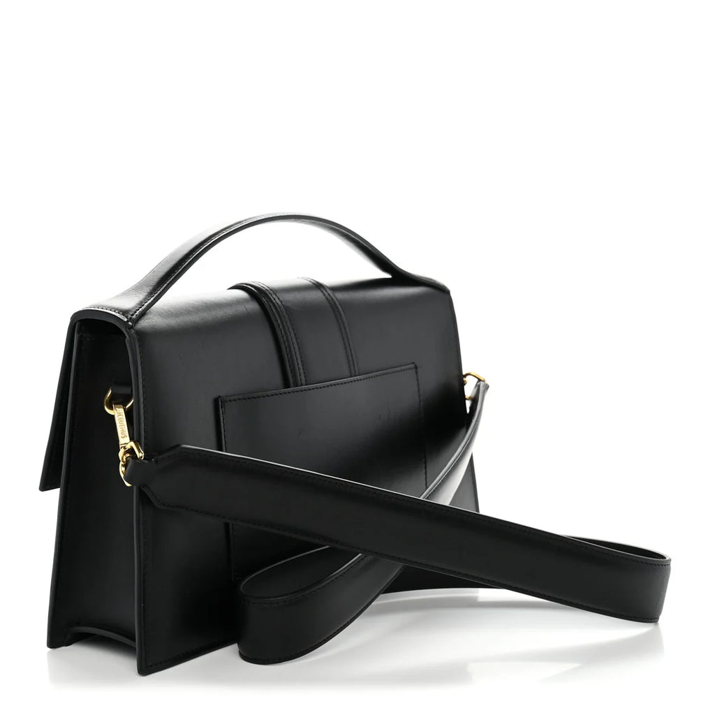 Jacquemus Le Bambino Black Leather Top Handle & Shoulder Bag with Gold Logo