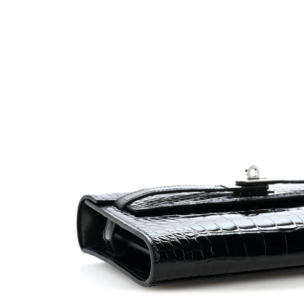 Hermès-Style Shiny Alligator Kelly Wallet To Go Black