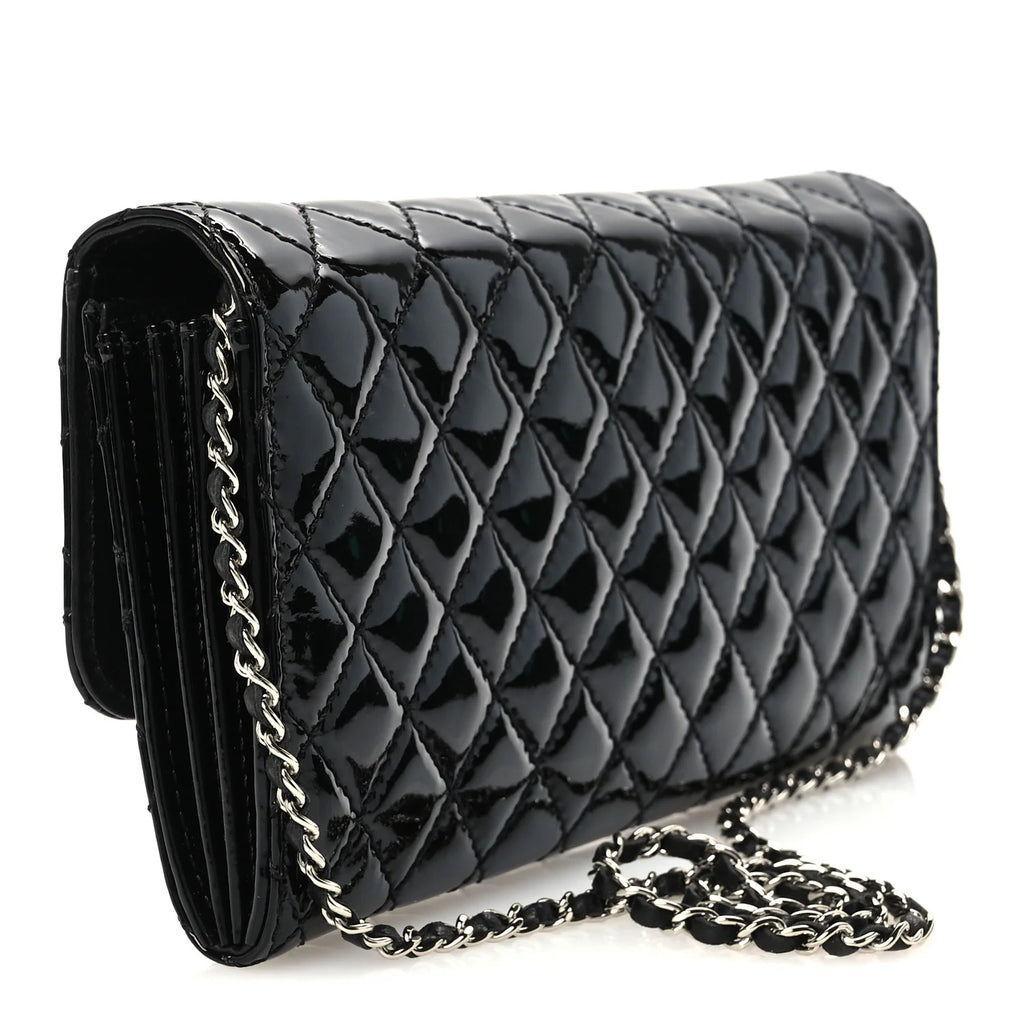 Chanel Patent Calfskin Quilted Flap Clutch With Chain Black