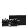 Chanel Patent Calfskin Quilted Flap Clutch With Chain Black