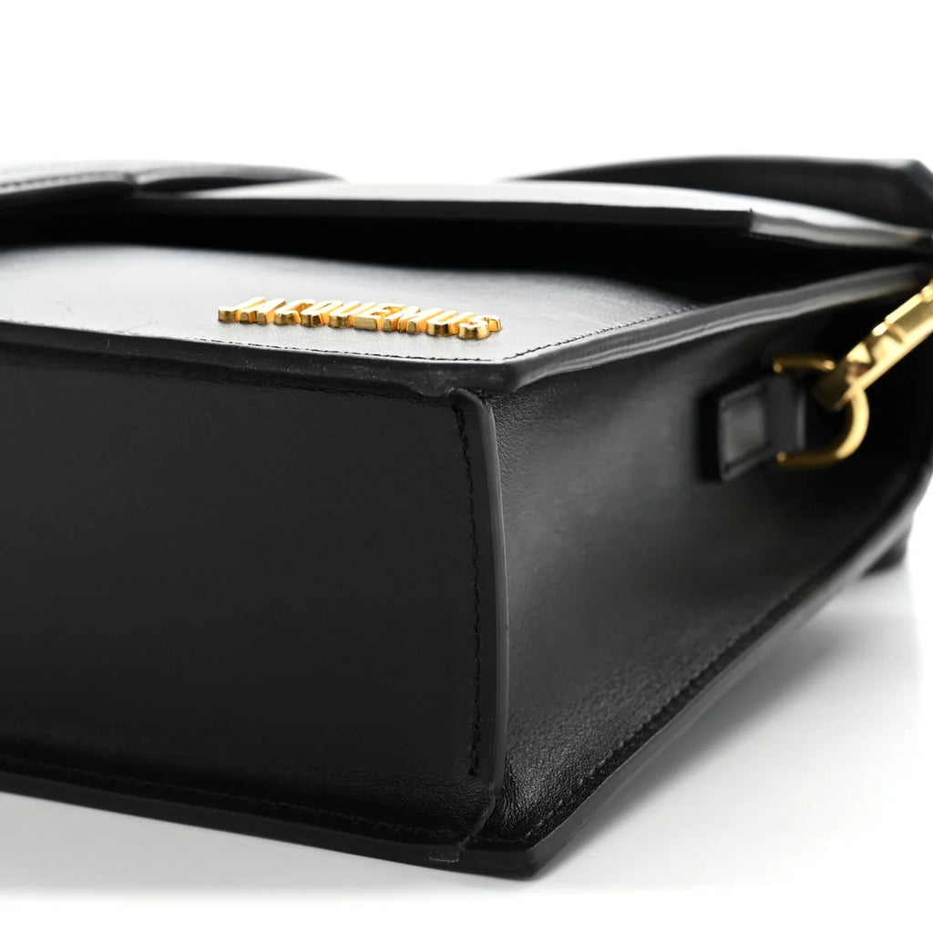 Jacquemus Le Bambino Black Leather Top Handle & Shoulder Bag with Gold Logo