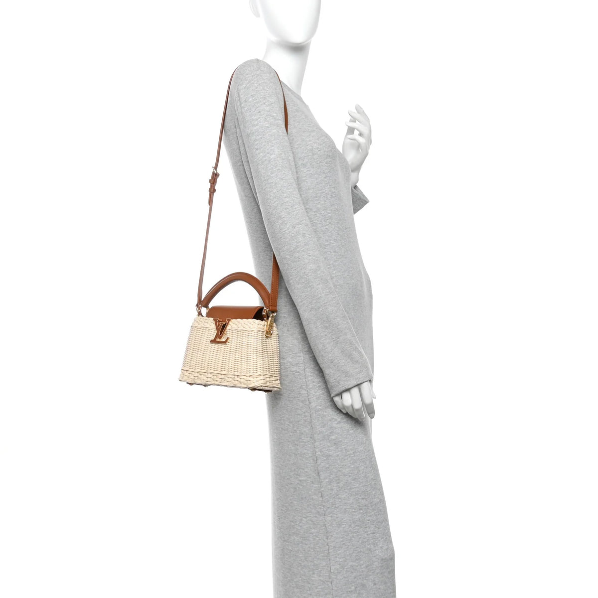 LOUIS VUITTON Rattan Calfskin Capucines Mini Brown