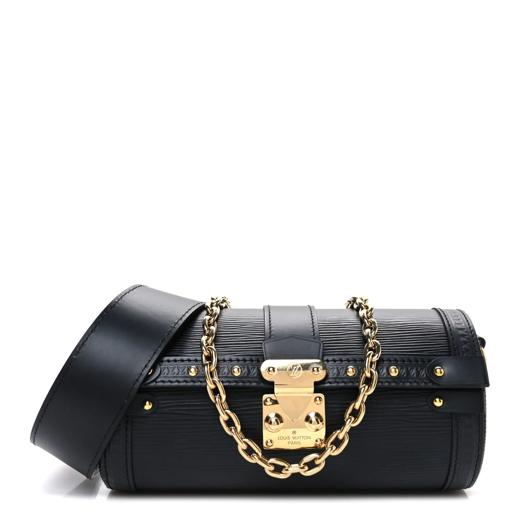 Louis Vuitton Noir Black Leather Papillon Trunk Chain Bag with Gold Hardware