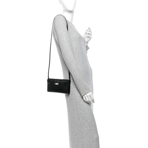 Hermès-Style Shiny Alligator Kelly Wallet To Go Black