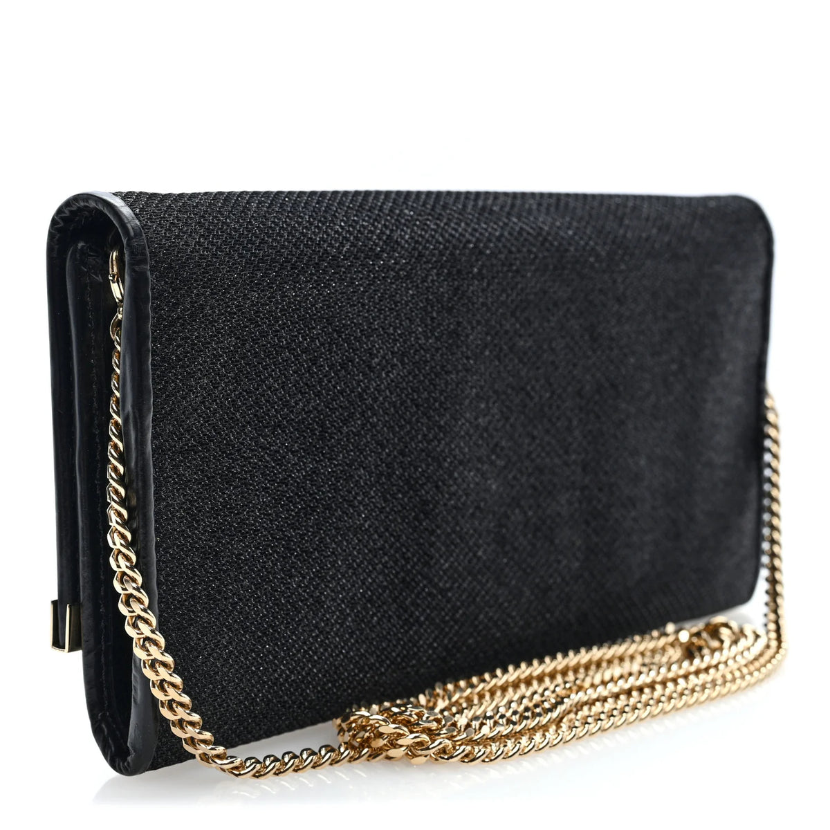 Jimmy Choo Canvas Glitter Milla Wallet on Chain Black