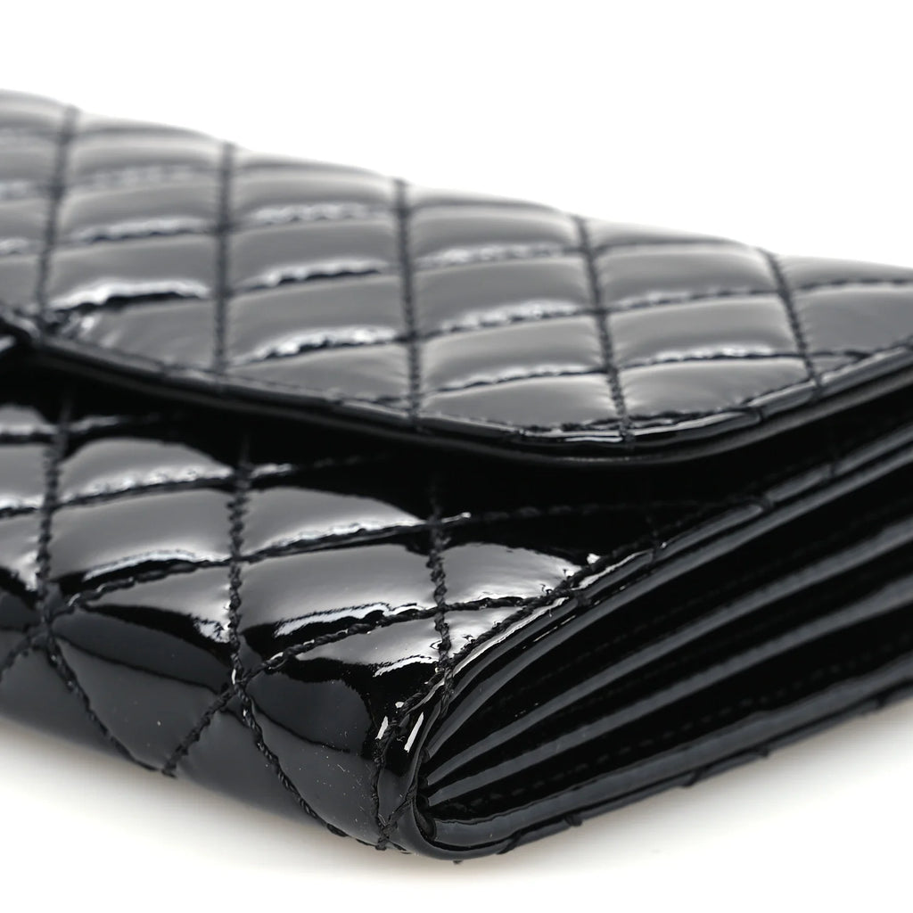 Chanel Patent Calfskin Quilted Flap Clutch With Chain Black
