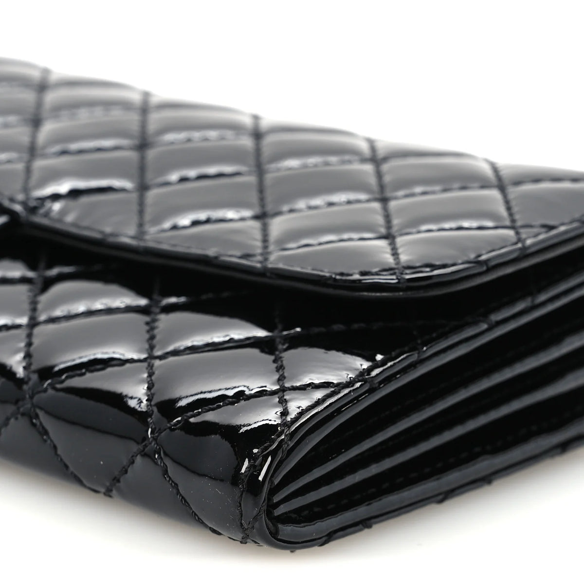 Chanel Patent Calfskin Quilted Flap Clutch With Chain Black