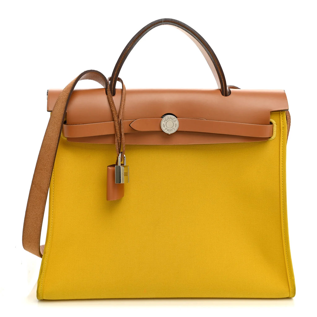 Hermes Vache Hunter Toile Officier Herbag Natural Jaune De Naples
