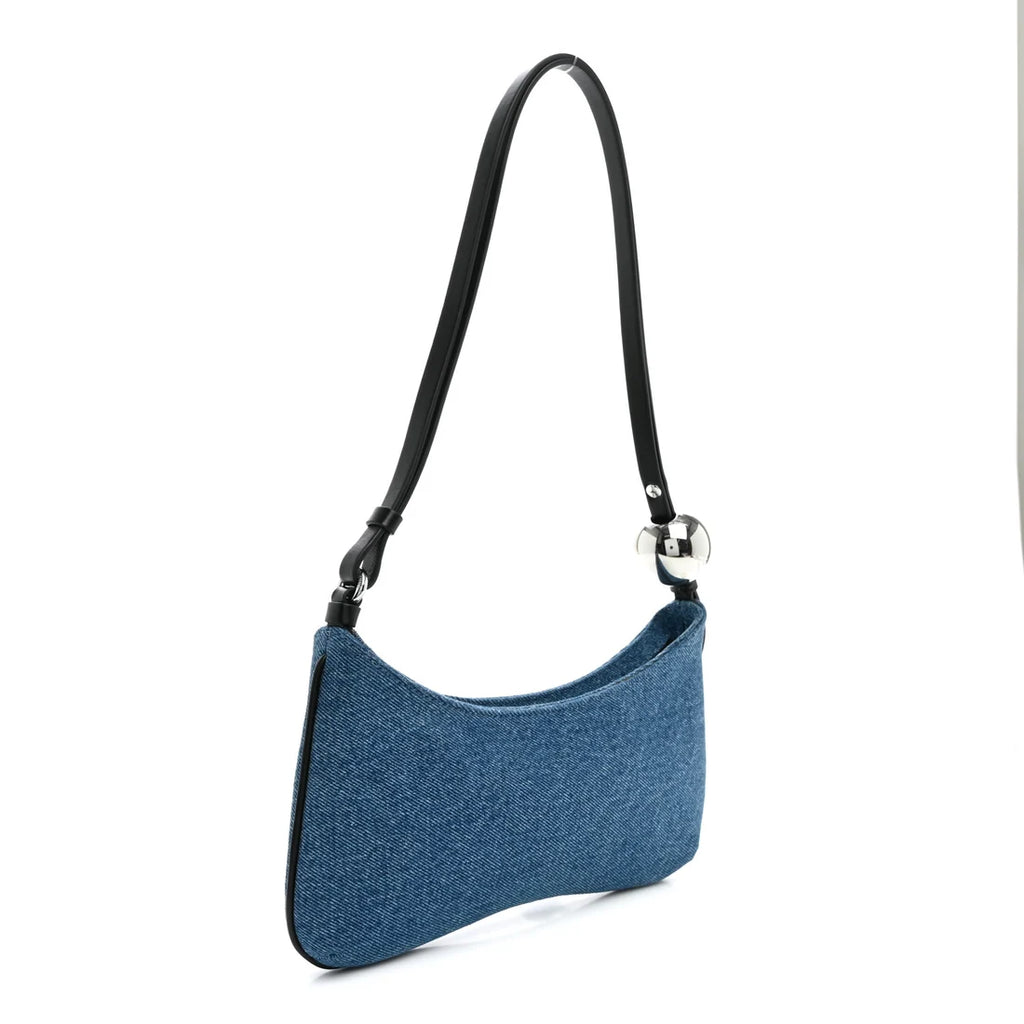 Jacquemus Blue Denim Hobo Bag with Silver Sphere Detail