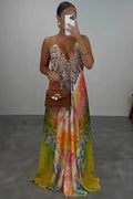 Boho Floral Halter Maxi Dress