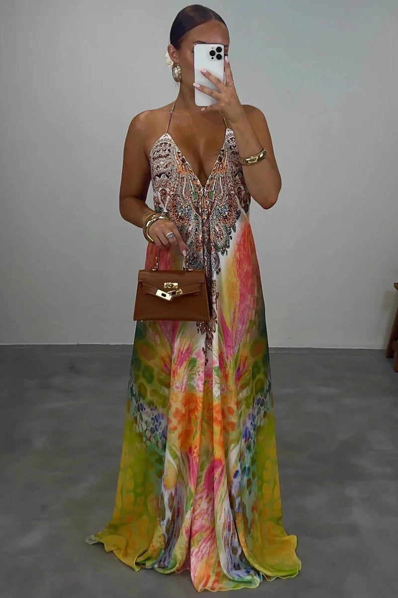 Boho Floral Halter Maxi Dress