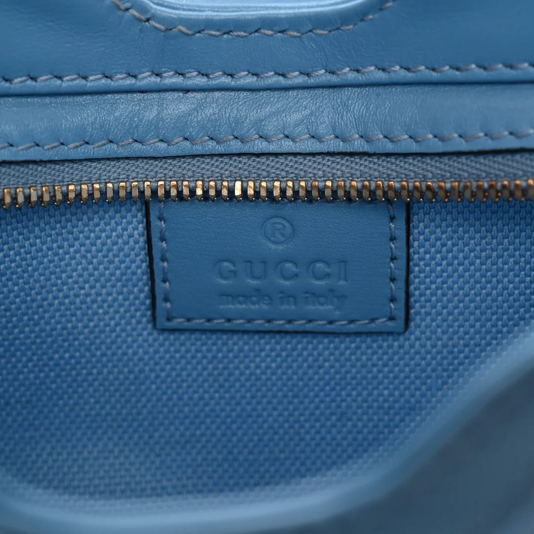 Gucci Moon Side Light Blue GG Canvas Small Shoulder Bag with Gold Hardware