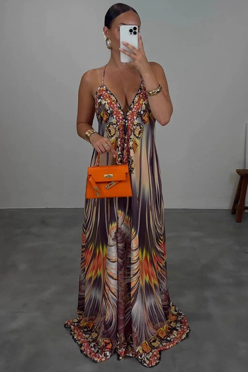 Boho Floral Halter Maxi Dress