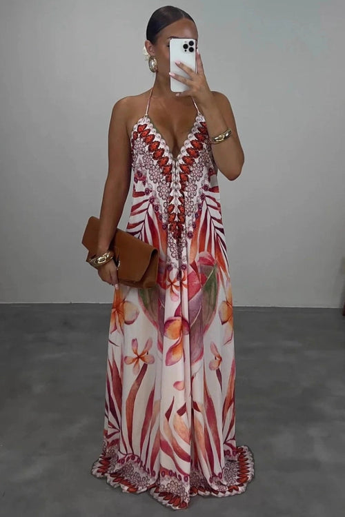 Boho Floral Halter Maxi Dress