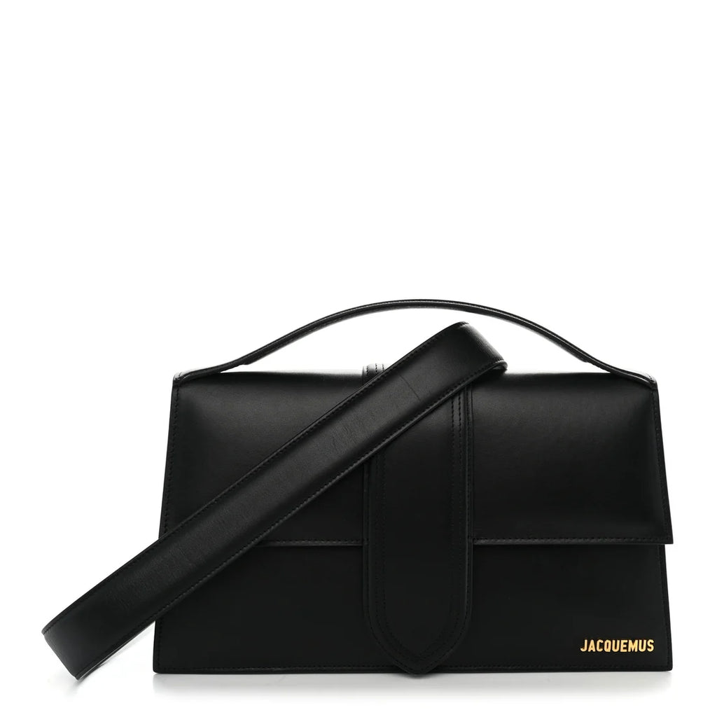 Jacquemus Le Bambino Black Leather Top Handle & Shoulder Bag with Gold Logo