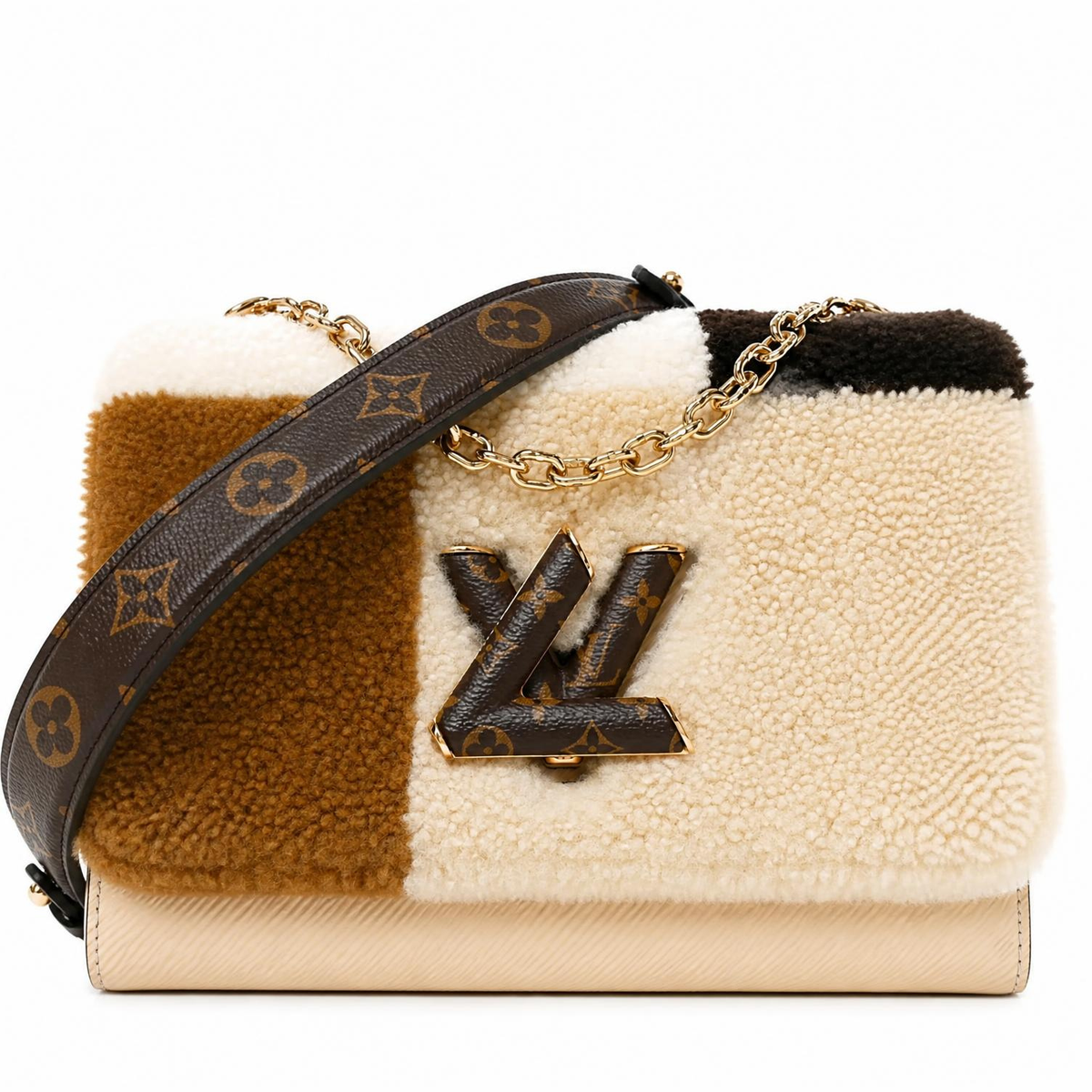 Louis Vuitton Shearling Colorblock Monogram Twist Shoulder Bag