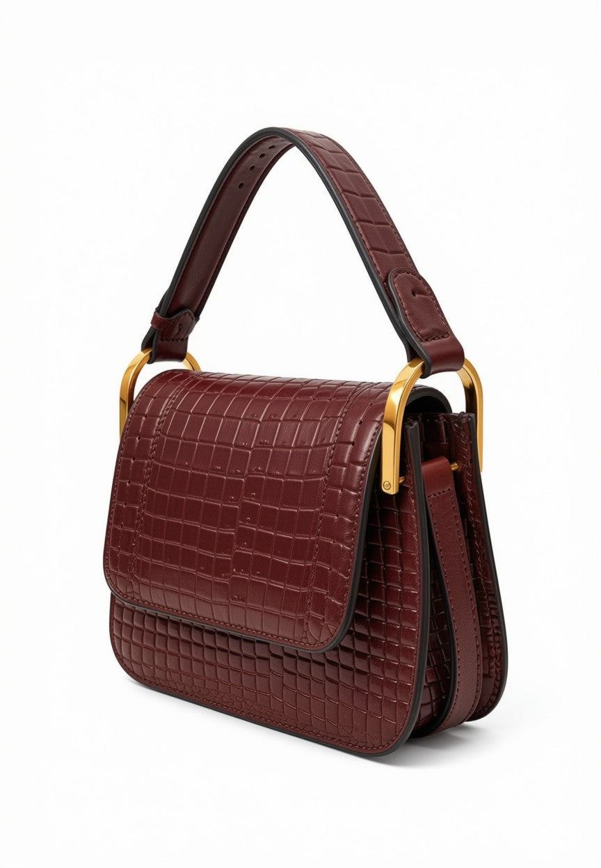 Luxury Woven Leather Shoulder Bag - Dark Chocolate Brown